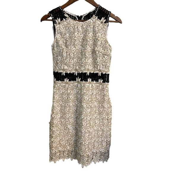 Aqua Womens White Black Gold Crochet Lace Cutout Sleeveless Cocktail Dress Small - Picture 1 of 9